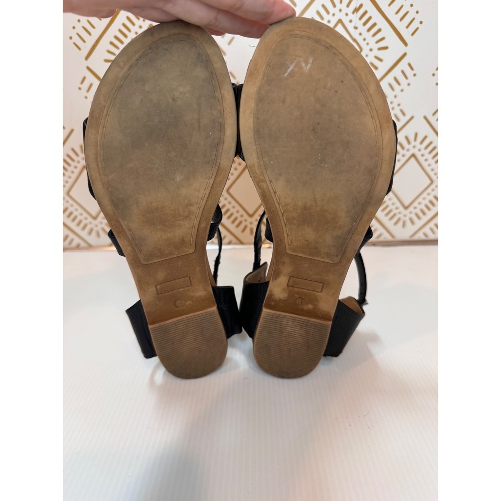 Miz Mooz Aster Sandals Women 8 Black Leather Flat Strappy Ankle Buckle Comfort - Picture 11 of 12
